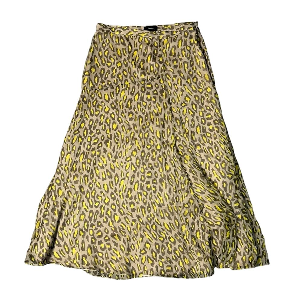 Theory Silk Asymmetrical Seam Leopard Print Midi Skirt NEW